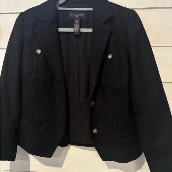 Banana Republic Womens Black Fitted Tweed Blazer Jacket with Pockets - Size 6 - Picture 6 of 14